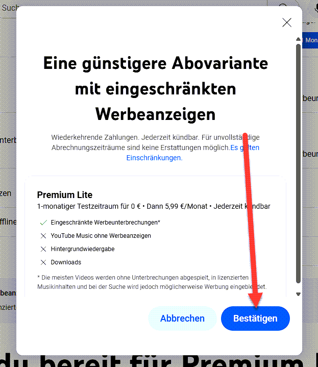Abonnieren von YouTube Premium Lite