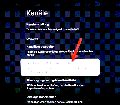 Kanalliste auf Mobilgerät bearbeiten